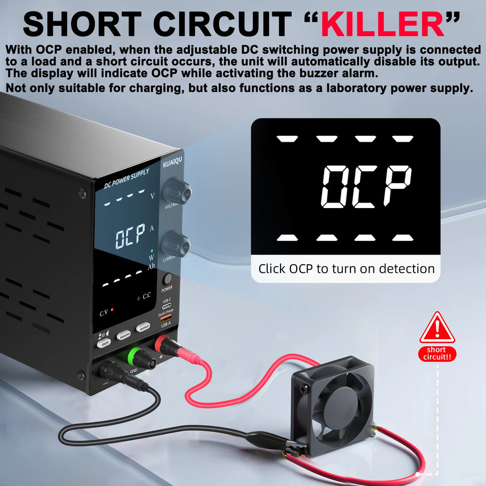 Adjustable DC Power Supply 30V 5A 10A,Bench Power Supply,24V 36V 48V 72V Battery Charging,Reverse Polarity Protection,Activate