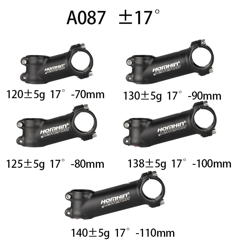 Homehin Adjustable Bicycle Handlebar Stem Ultralight 7/17 Degrees Bike Stems 31.8*45-120mm Positive Negative Vertical Handle