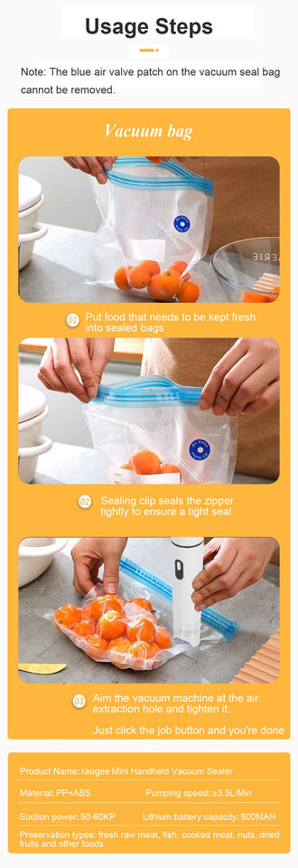 Electric Vacuum Sealer Pump Rechargeable Portable Sealing Machine Air Pump with Reusable Vacuum Sealer Bags Food Packaging Bag