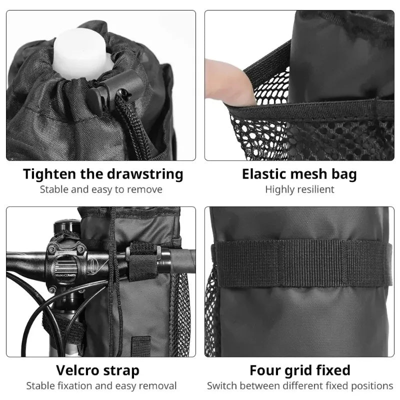 Bicycle Bag Bike Bottle Holder Handlebar Stem Thermal Bag with Mesh Pocket Coffee Cup Holders Cycling Water Bottle Carrier Bag