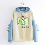 Winter Cute Dinosaur Cartoon Hoodie Women Fashion Sweatshirt Casual Print Long Sleeve Korean Style Splice Tops Kawaii Clothes