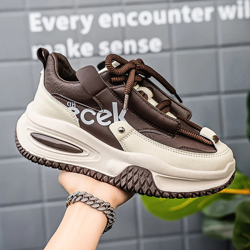 Chunky Sneaker Plus Size 45 46 47 48 Men Designer Sport Shoes Fashion Casual Leather Fabric Height Increased Flat Platform Shoes