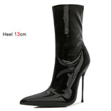 Knee-High Modern Boots Pointy Toe Women Shoes 13cm Ultra Thin Steel High Heels Metal Heel Calf Boots for Women Fun Shoes Size 46