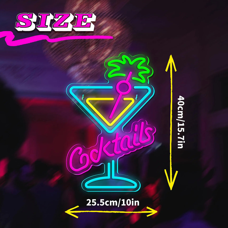 Cocktails Beer Neon Sign - Bright LED Bar Decor,  Commercial Pub & Home Bar, Grand Opening Gift for Bartenders & Brew Lovers