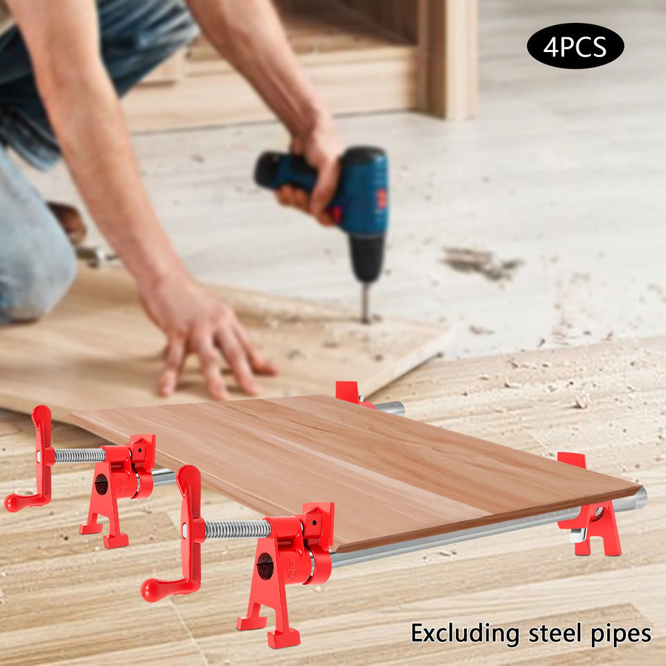 4 Pcs 3/4" Wood Gluing Pipe Clamp Set for Woodworking Lumber Stores, Manufacturing Plants, Repair Shops