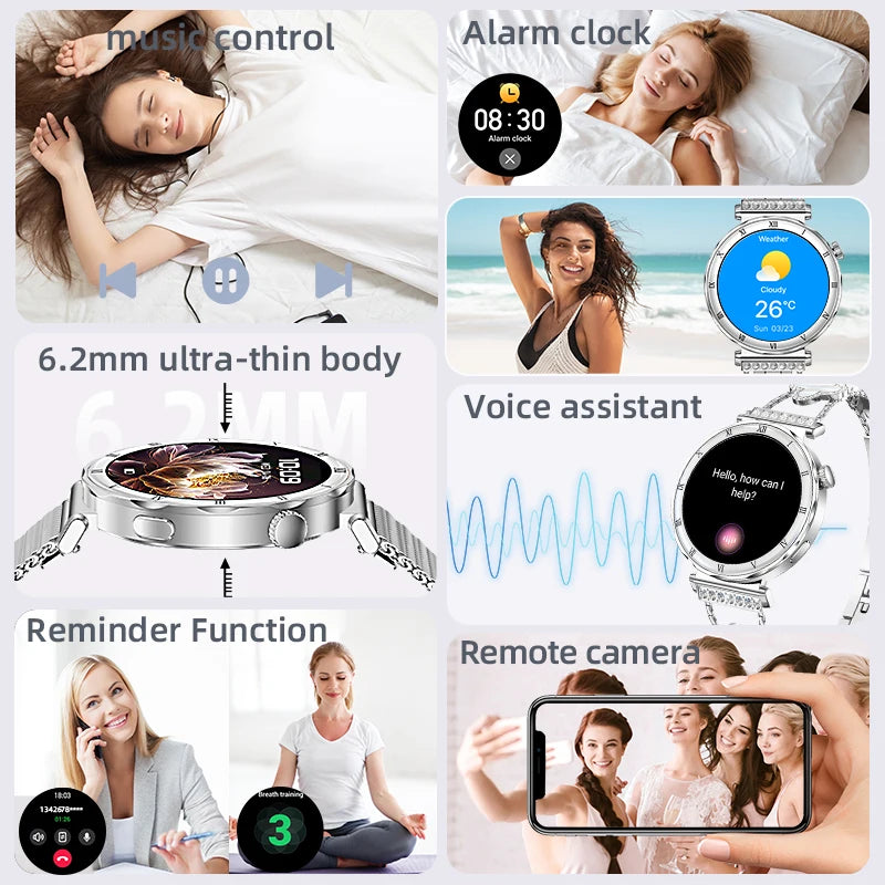 LIGE New 1.19inch AMOLED Fashion Ladies Smart Watch Bluetooth Call Sports Bracelet Women’s Health Waterproof Diamond Smartwatch