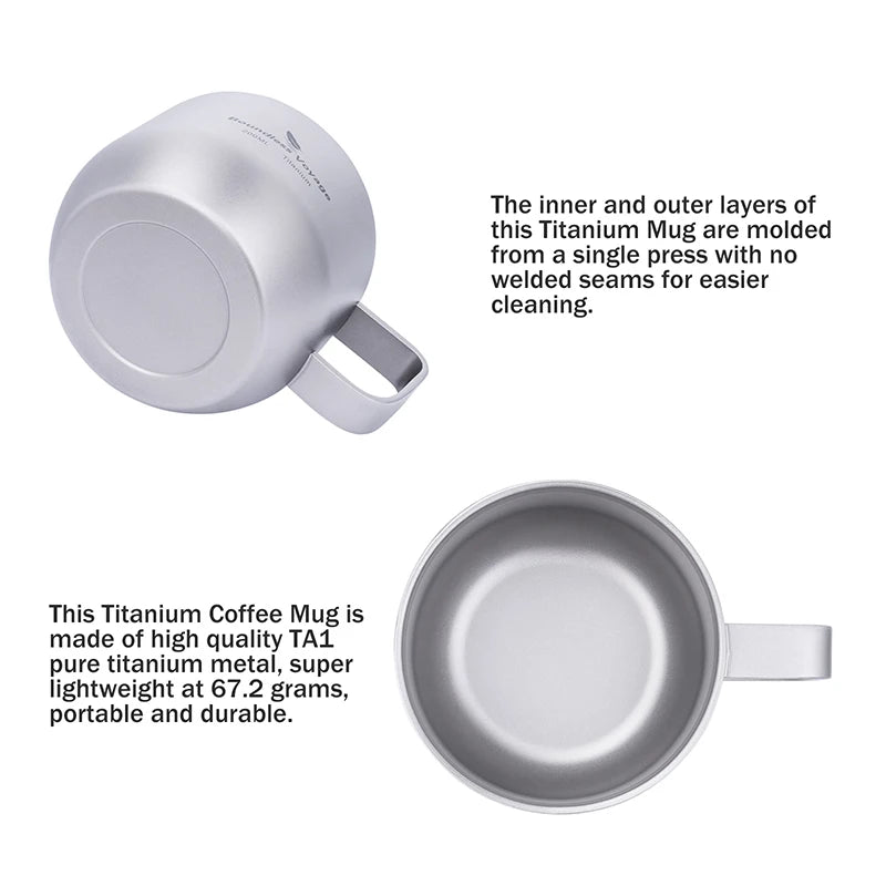 Boundless Voyage Titanium Double Wall Mug Metal Coffee Tea Cup Mini Espresso Cup Ultralight Durable Portable Drinkware Ti3086D
