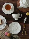 Ceramic European Style Tea Set French Relief Butterfly Flower Palace Pot Black Tea Cup Afternoon Tea Coffee Cup and Plate