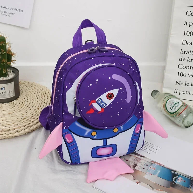 Childrens Anti Slip Backpack 1-3Years Old Space Rocket Towing Rope Kindergarten Backpack Childrens Early Education Bag New Model