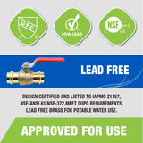 KING SMART 3/4" Press Full Port 1/4 Turn Press Ball Valve; for Hot and Cold Water System; 5 Pcs/Case; Lead Free Brass; 80245