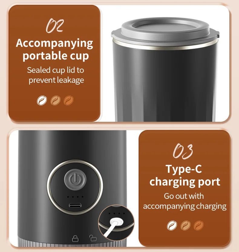 3-in-1 Capsule Coffee Maker Portable Espresso Coffee Machine for Car & Home Camping Coffee Maker Type-c Rechargeable Automatic