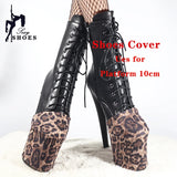 Leopard Print Suede Pole Dance Boots Overshoes Wear-Resist Women Sandals Pumps High-heeled Shoes Platform Protectors Cover Shoes