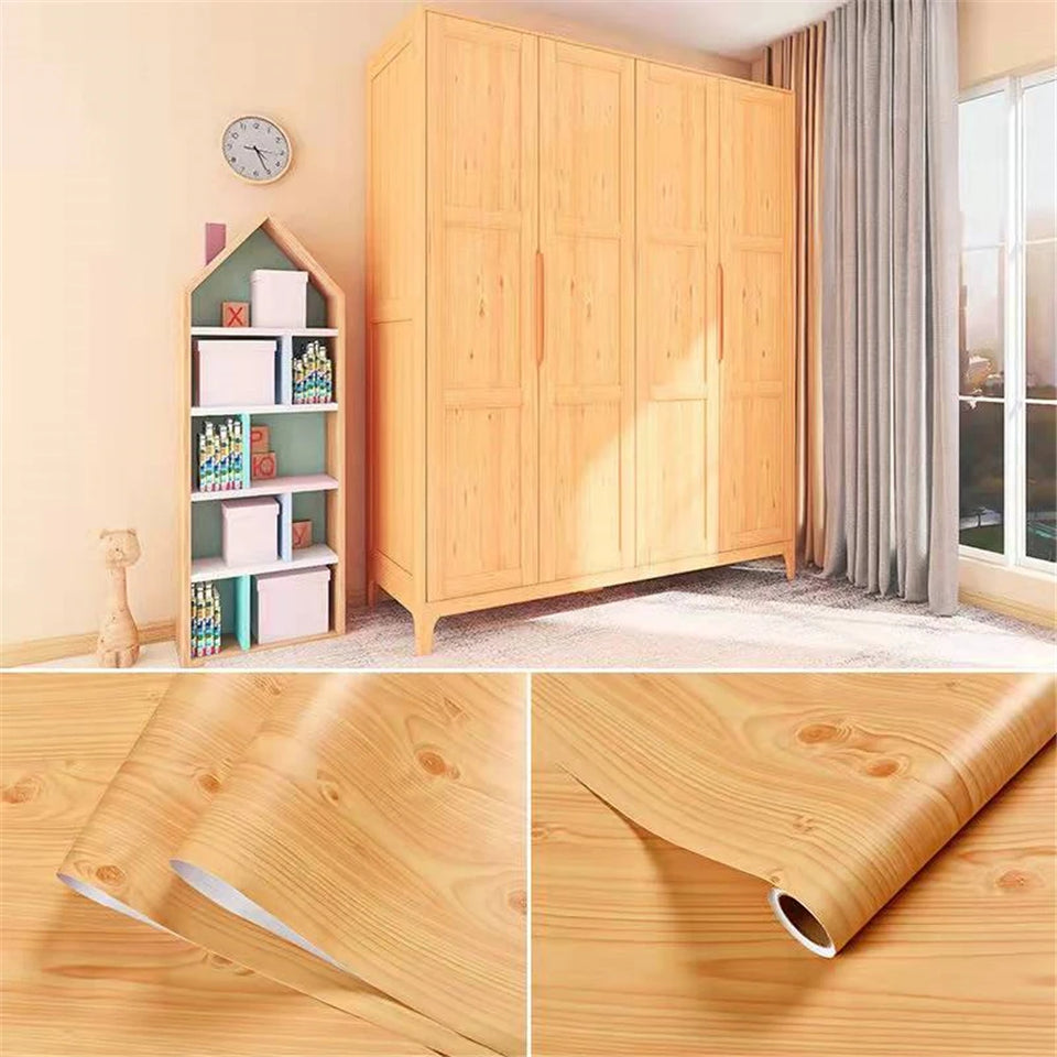 55cm Width Waterproof Vinyl Wood Grain Stickers Self Adhesive Wallpaper for Wardrobe Cupboard Table Closet Bedroom Home Decor