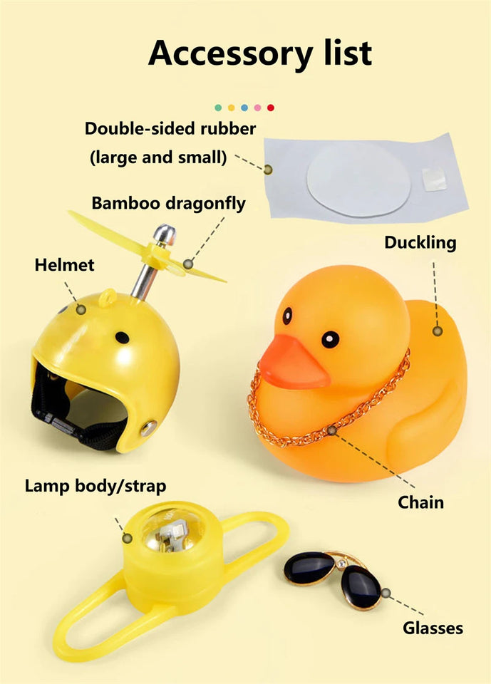 Bicycle Bell Black/Yellow Duck Cartoon Little Ducks Helmet Head Light Shining Duck Bicycle Bells Handlebar Bicycle Accessories