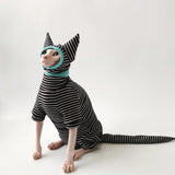 Four Legged Striped Shirt Hat Tail Cover Suit for Sphynx Cat Spring Black Sweatshirt for Kittens Hairless Warm Autumn Costumes