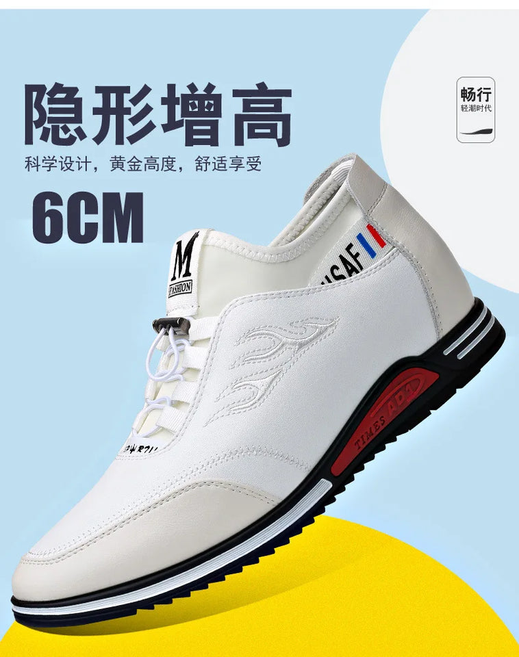2024 Autumn New Casual Shoes For Men Fashionable Inside Increased High 6cm Lazy Shoes Rubber Shoe Sole Polyamide Leather Shoe