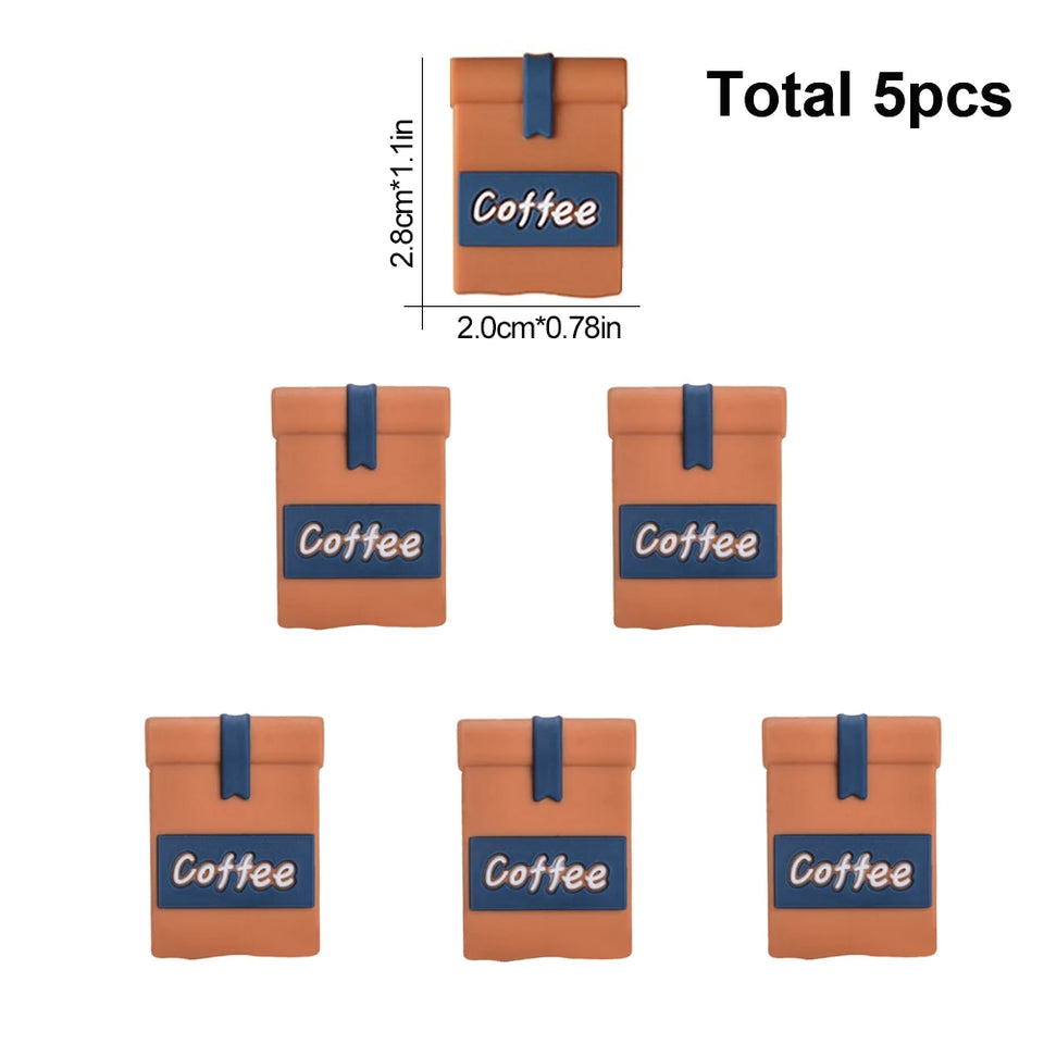 LOFCA 5pcs 3D Coffee Set Silicone Focal Beads For DIY Keychains Phone Charms Jewelry Crafting Jewelry accessories