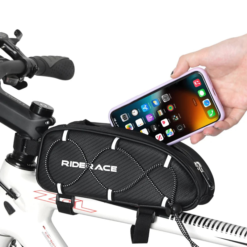 RIDERACE Bicycle Top Tube Bag Portable PU Rainproof Waterproof MTB Gravel Bike Handlebar Front Bag Road Cycling Accessories