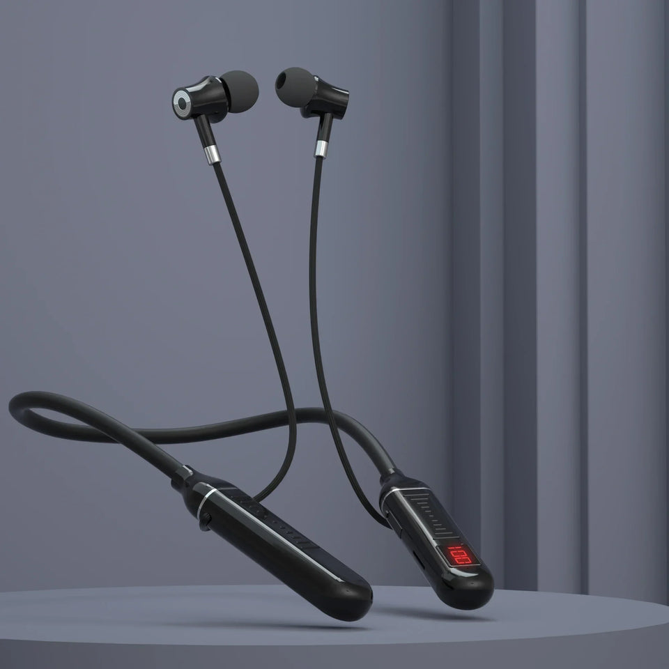 VIKEFON Wireless Earphones 5.3 Neckband Headphones Gaming LED Display Stereo Sports Headset Halter Waterproof Magnetic Earbuds