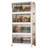 4 Tier Folding Storage Boxes with Doors & Wheels Plastic Storage Containers Foldable Organization for Living Room Bedroom Office