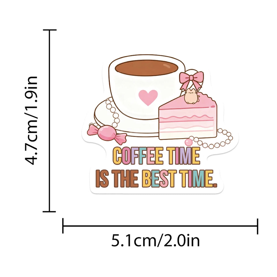 50pcs Funny Coffee Stickers Cute Cartoon Animals Decal DIY Handbook Laptop Phone Suitcase Stationery Stickers For Teens Gift