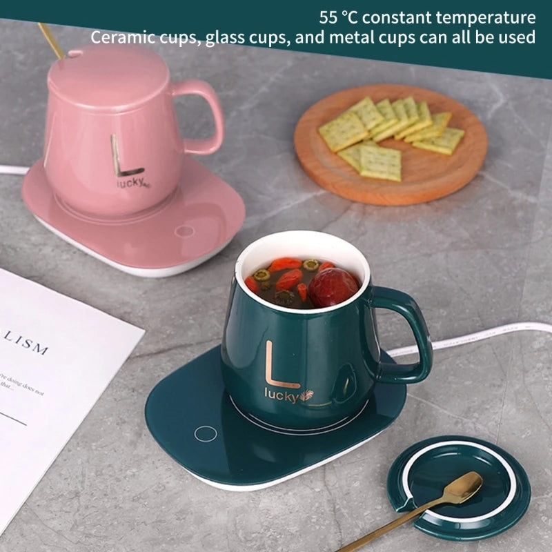 27RB Coffee Mugs Warmer Cup Heating Pad Desk Electric Beverage Warmer Plate 55℃ Constant Temperature for Cocoa Water Milk