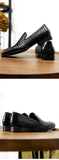 PJCMG Fashion Comfortable Black/Coffee Genuine Knitted Leather Slip-On Pointed Toe Flat Man Casual Classic Formal Dress Shoes
