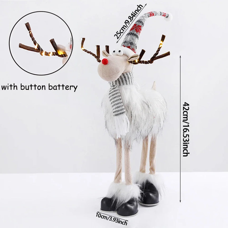 Christmas Large Standing Elk Plush Doll With LED  Lights Navidad Figurine Reindeer Ornaments For Xmas Kid Gift Home Decorations