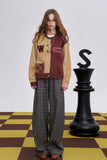 ELFSACK 2025 Winter New Arrivals Casual Loose Embroidered Plaid Long Pants For Woman