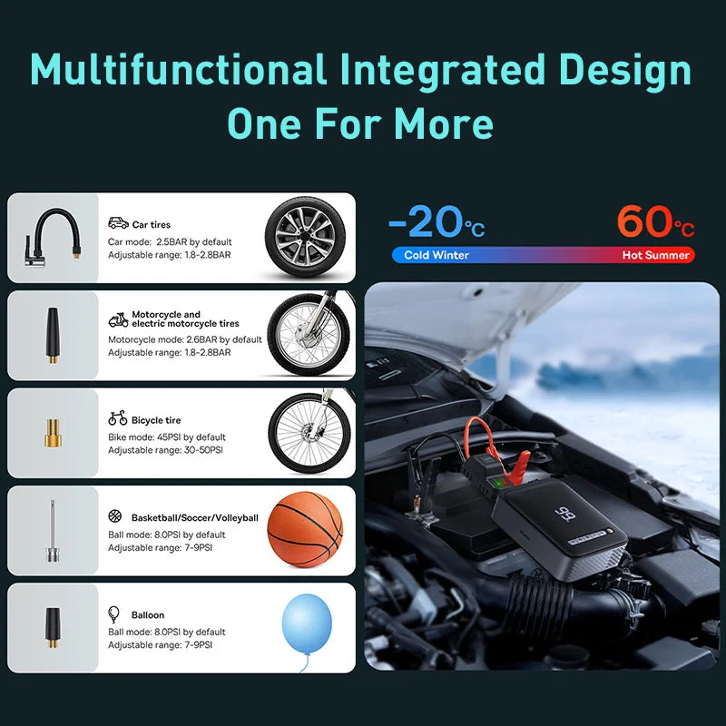 Baseus 2 In 1 Car Air Pump 8000mAh Power Bank Portable Air Compressor with LCD Digital Display Car Tire Inflator Pump