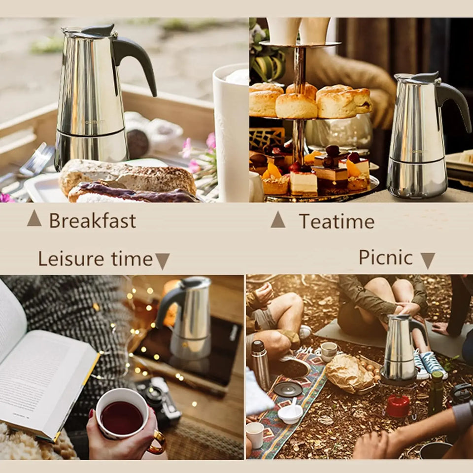Coffee Maker Pot Moka Coffee Maker Stainless Steel 2/4/6/9 Cups Mocha Espresso Latte Stovetop Filter Coffee Pot for Kitchen
