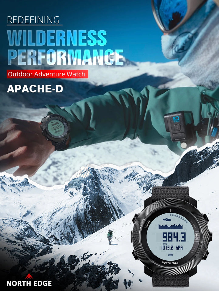 NORTH EDG APACHE-D Men's Digital Free Dive Watch Outdoor Sport Watches Altitude Barometer Compass World Time Waterproof 100M