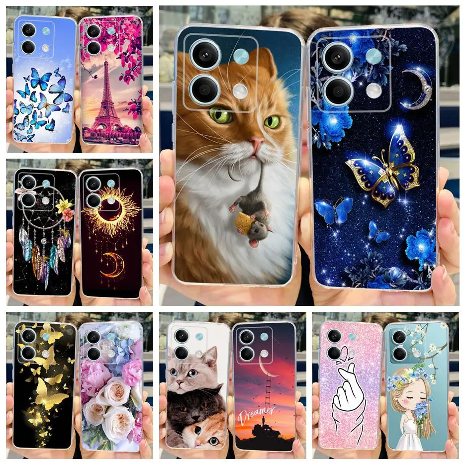 For Xiaomi Redmi Note 13 4G Case Cute Cat Butterfly Cover Soft Silicone Phone Case For Redmi Note 13 Pro Plus Note13 Full Bumper