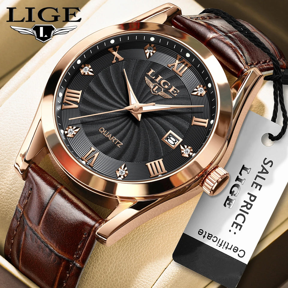 LIGE New Luxury Watch for Men Military Leather Man Wristwatch Quartz Clock Waterproof Luminous Date Week Men's Watches Reloj+box