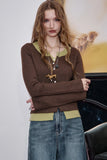 ELFSACK 2025 Autumn New Arrivals Casual V Neck Color Block False Two Piece Knitted Sweater For Woman