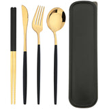 4pcs Stainless Steel Cutlery Set With Storage Box Black Gold Portable Cutlery Set For Home Kitchen Dining Household Tableware