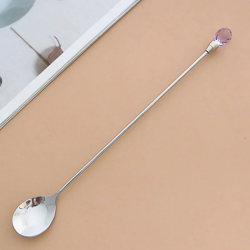 Crystal Spoon Set Long Handle Teaspoon 430 Stainless Steel Diamond Ice Spoon Perfect for Dessert Ice Cream Coffee Cocktail커피