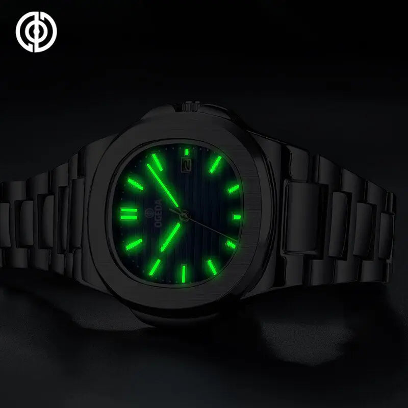 OGEDA 2024 new 40MM square men's quartz watch glass stainless steel waterproof 3Bar luminous C3 reloj hombre watches for men