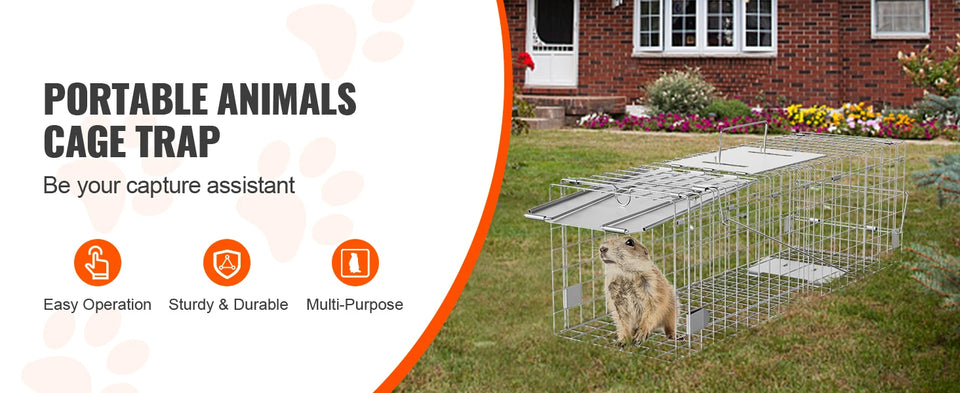 SucceBuy Live Animal Cage Trap Humane Cat Rodent Control Folding with Handle for Rabbits Stray Cats Squirrels Raccoons Groundhog