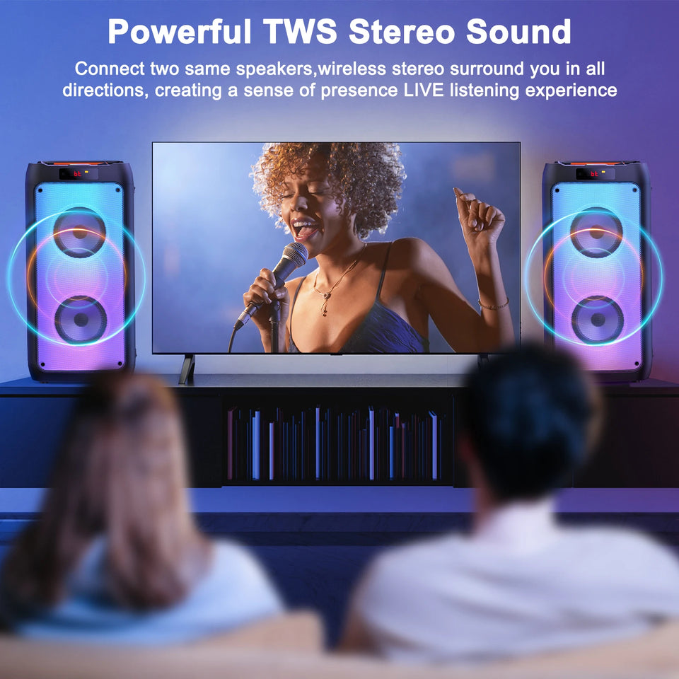 T10-T Wireless Bluetooth Speaker, Karaoke Machine with 2 Microphone, Home Karaoke Party Speaker with Led Light, Stage Subwoofers
