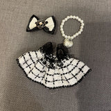 For 17cm Labubu Doll Clothing Accessories Checkered Small Fragrant Style Skirt Dress/Hair Accessories/Necklace Kits 3pcs/set
