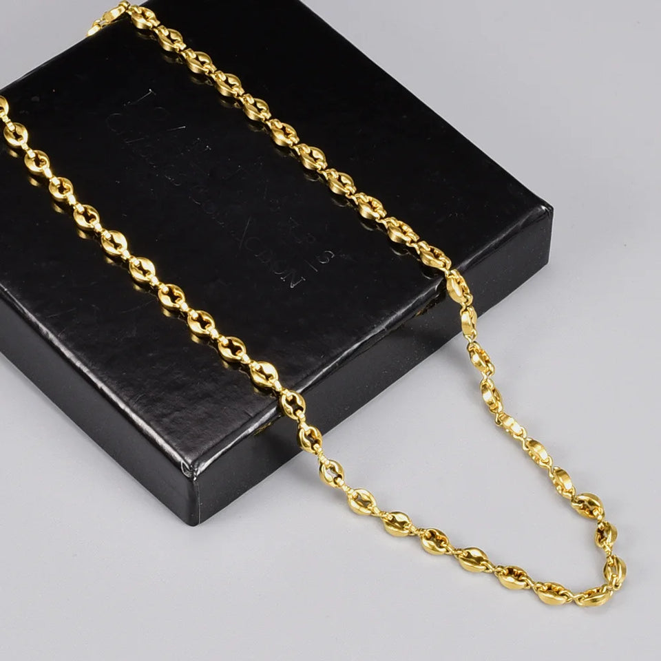 L200 French Ins-style oval pig nose coffee bean necklace, simple stainless steel plated with 18K gold