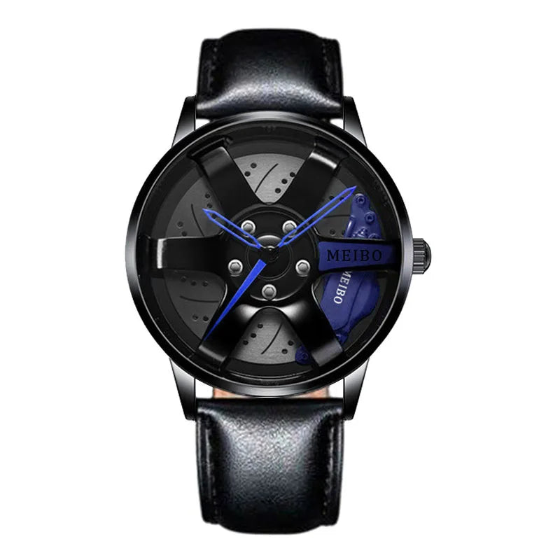 New Top Men Stainless Steel Watches Mens Car Wheel Hub Leather Quartz Watch For Male Military Sport Watch Relogio Masculino Hot