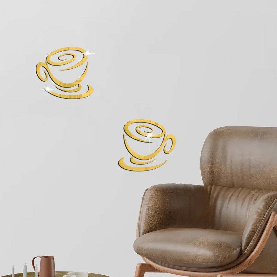 New Creative Acrylic Mirror Coffee Cup Wall Paste Living Room Bedroom Background Wall Decoration Self-adhesive Mirror