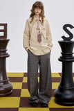 ELFSACK 2025 Winter New Arrivals Casual Loose Embroidered Plaid Long Pants For Woman