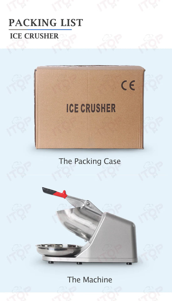 ITOP Ice Crusher Small Commercial Ice Shaver Stainless Steel Shaved Ice Machine Snow Cone Maker