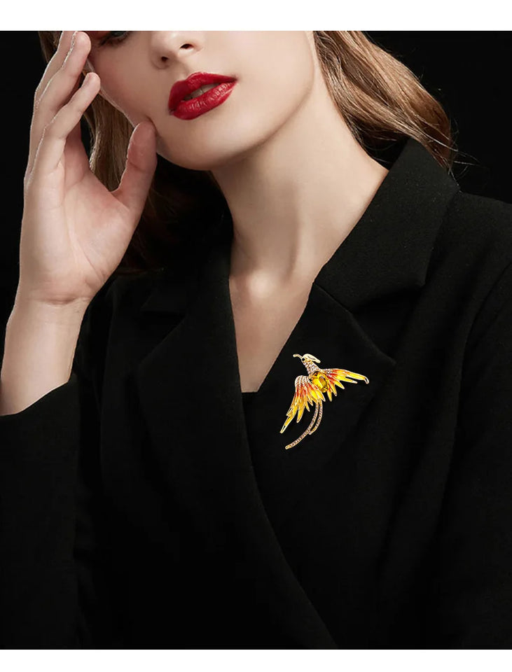 New Bathing Fire Phoenix Rhinestone Brooch Pendant Fashion Animal Sparkling Crystal Pins Clothes Bags Accessories Jewelry Gifts