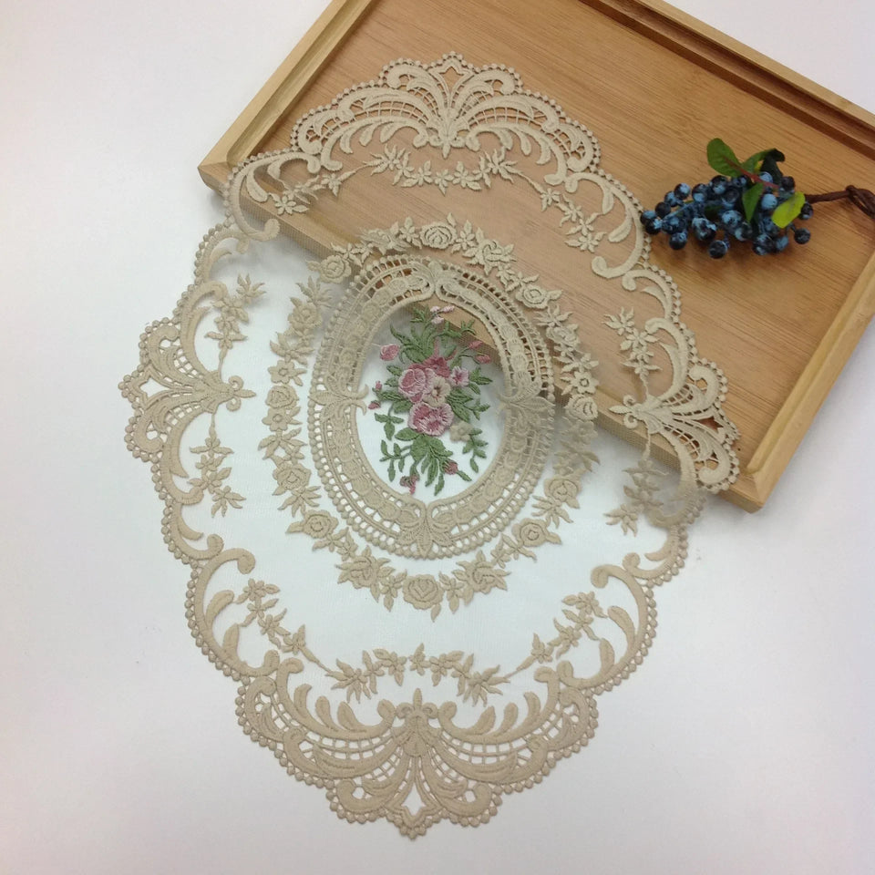New Oval Lace Embroidery Table Place Mat Ins Christmas Pads Cloth Placemat Cup Coffee Tea Coaster Doily Kitchen Table Decoration