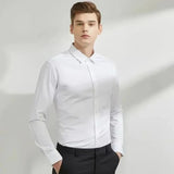 55-105KG Men's long sleeved elastic shirt, non ironing business dress, professional work attire, stand up collar shirt