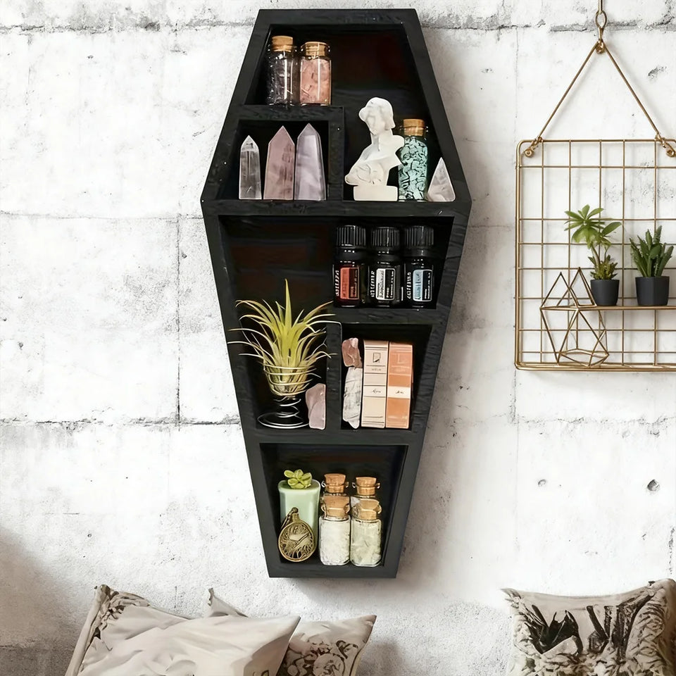 A Wooden Coffin Rack Basket Suitable For Crystal Display, With Gothic Wall Decoration, Suitable For gift,Suitable for decorating